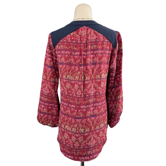 81 Poppies Print Tunic Blouse Rouched Long Sleeves V- Neck Silk USA XS - Picture 4 of 9